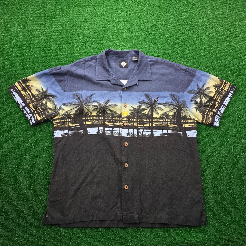 Tabasco Sports Wear‎ Shirt Mens Medium Tropical Camp Sunset Palm Tree Hawaiian